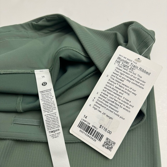 Lululemon Wunder Train High-Rise Ribbed Tight 25" - Grey Eucalyptus, Size 14 - Picture 4 of 9